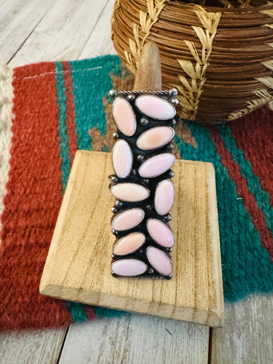 Navajo Queen Pink Conch & Sterling Silver Adjustable Ring by Jacqueline Silver