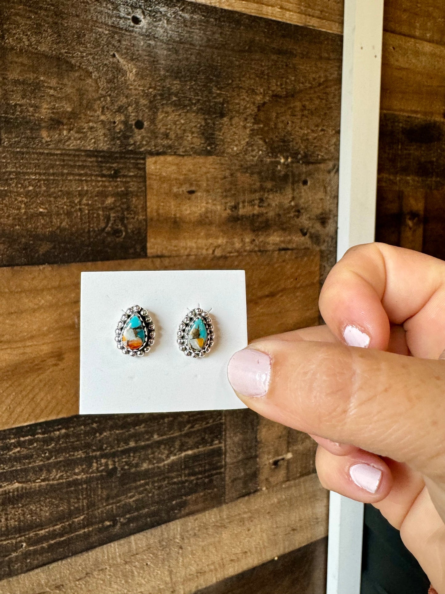 Teardrop Stud spiny and turquoise earrings