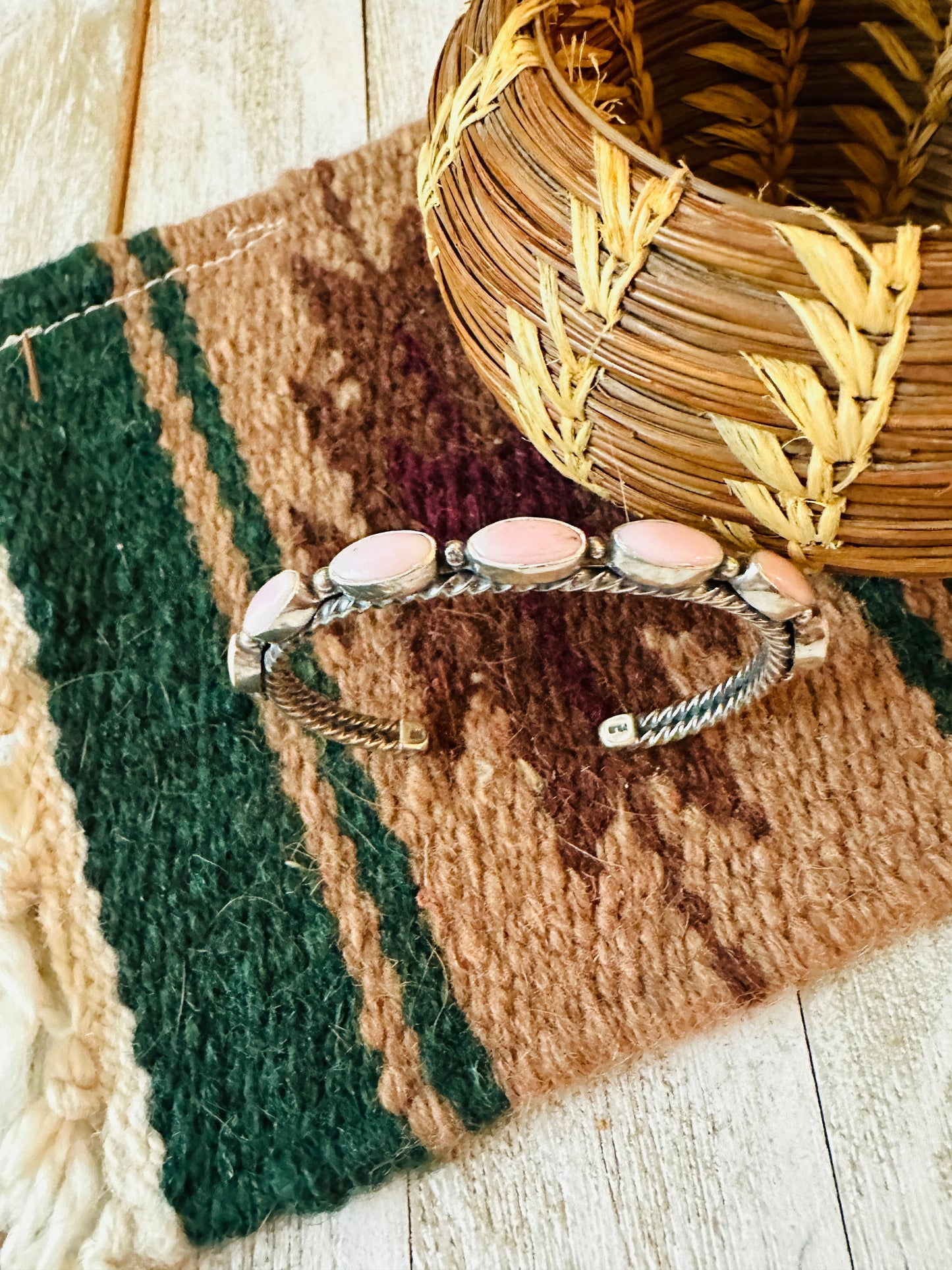 Navajo Queen Pink Conch Shell & Sterling Silver Cuff Bracelet