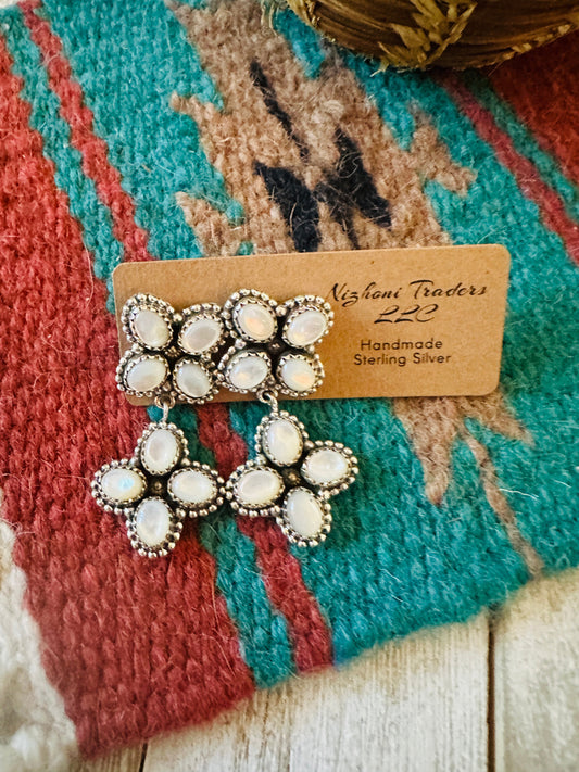 ** Christmas Collection ** Handmade Sterling Silver & Mother of Pearl Dangle Earrings Signed Nizhoni