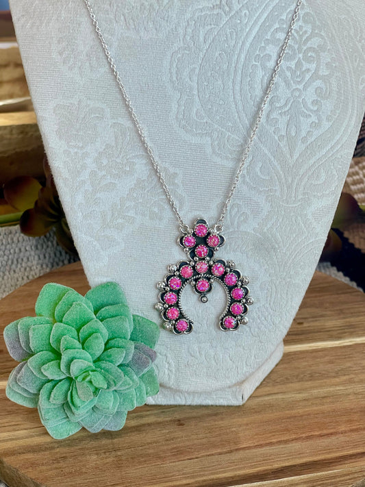 Handmade Hot Pink Fire Opal and Sterling Silver Naja Necklace