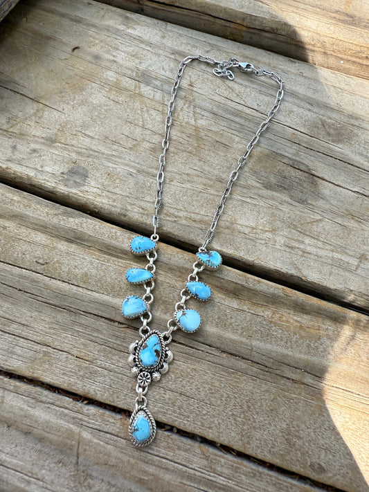 Handmade Sterling Silver & Golden Hills Turquoise Lariat Necklace