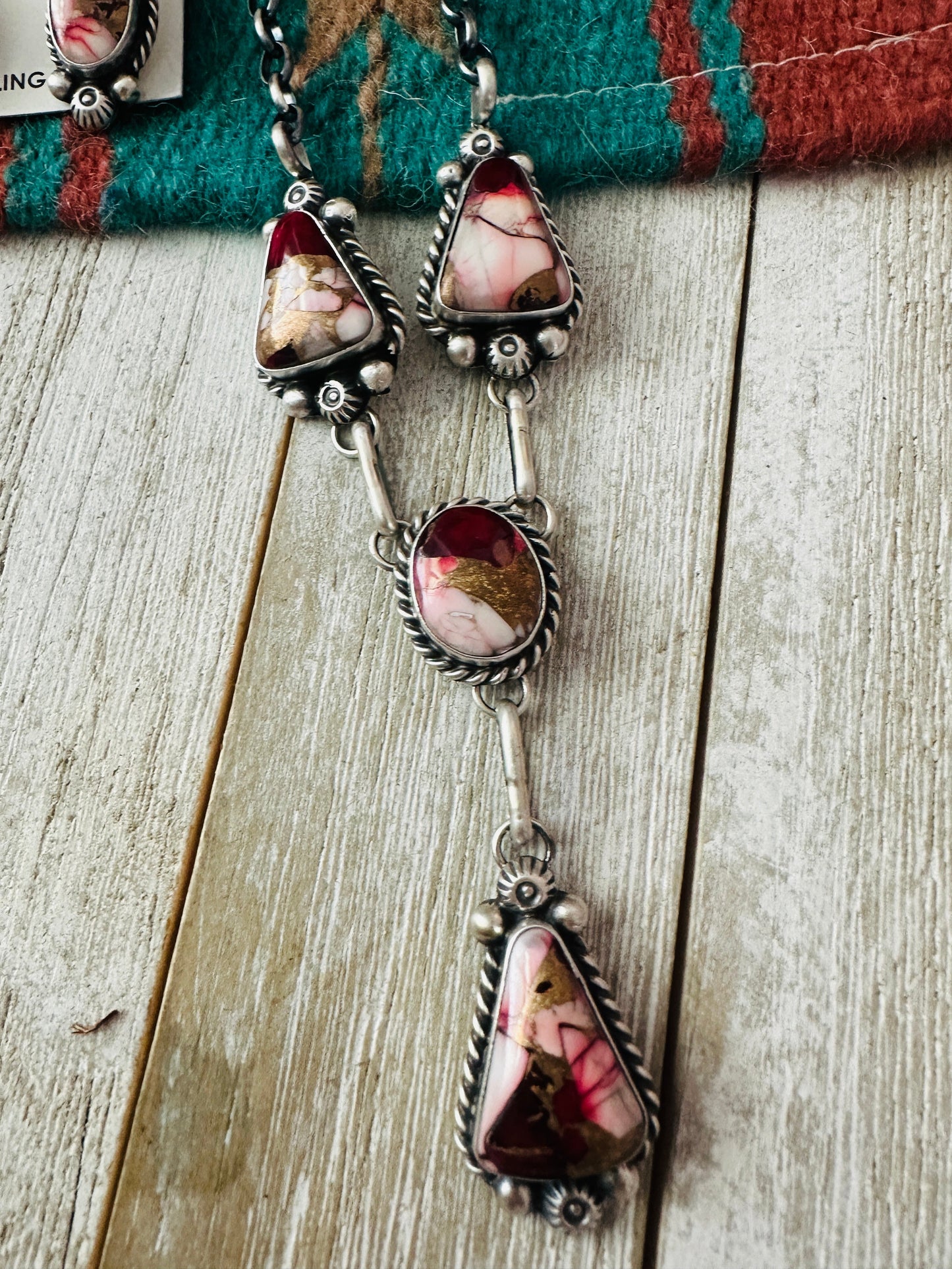 Navajo Rose Dahlia & Sterling Silver Necklace and Earring Set