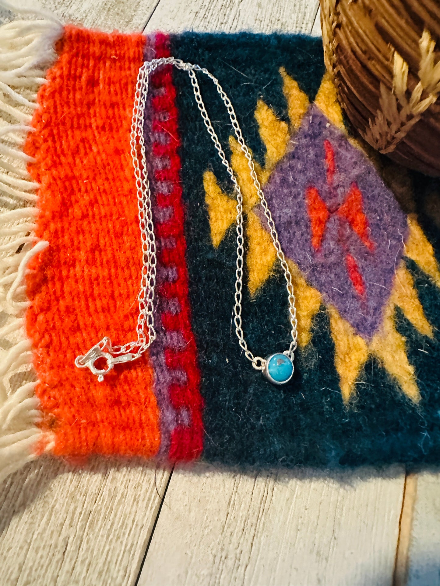 Navajo Turquoise And Sterling Silver Dot Necklace