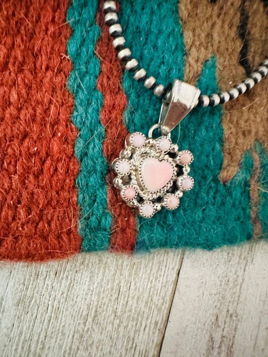 Navajo Queen Pink Conch Shell & Sterling Silver Heart Pendant