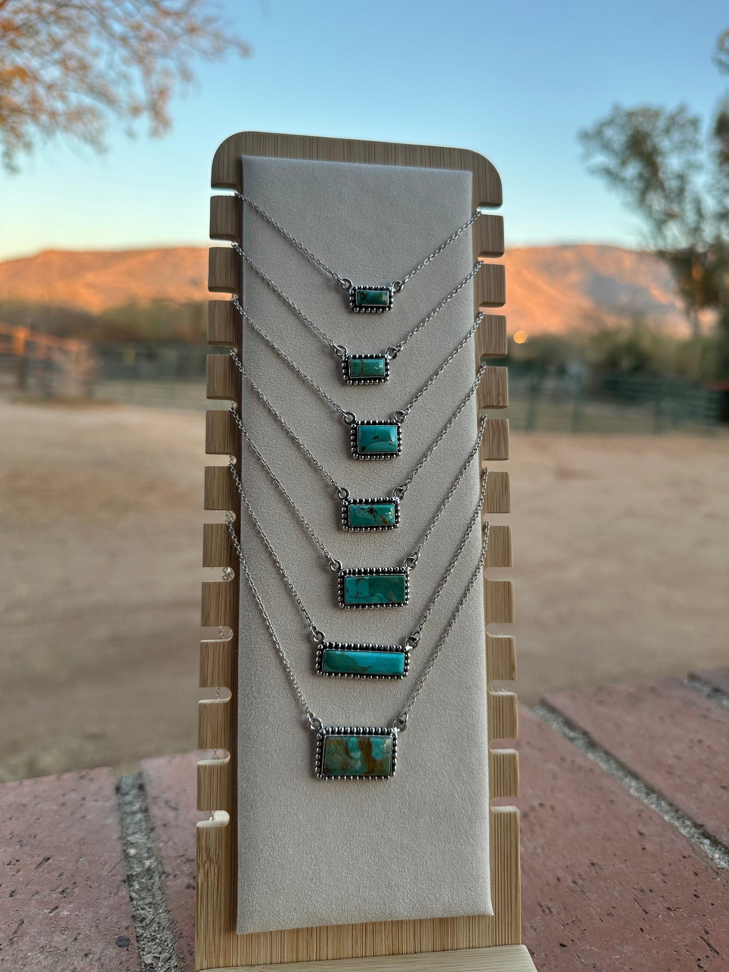 Handmade Sterling Silver Kingman Turquoise Bar Necklaces