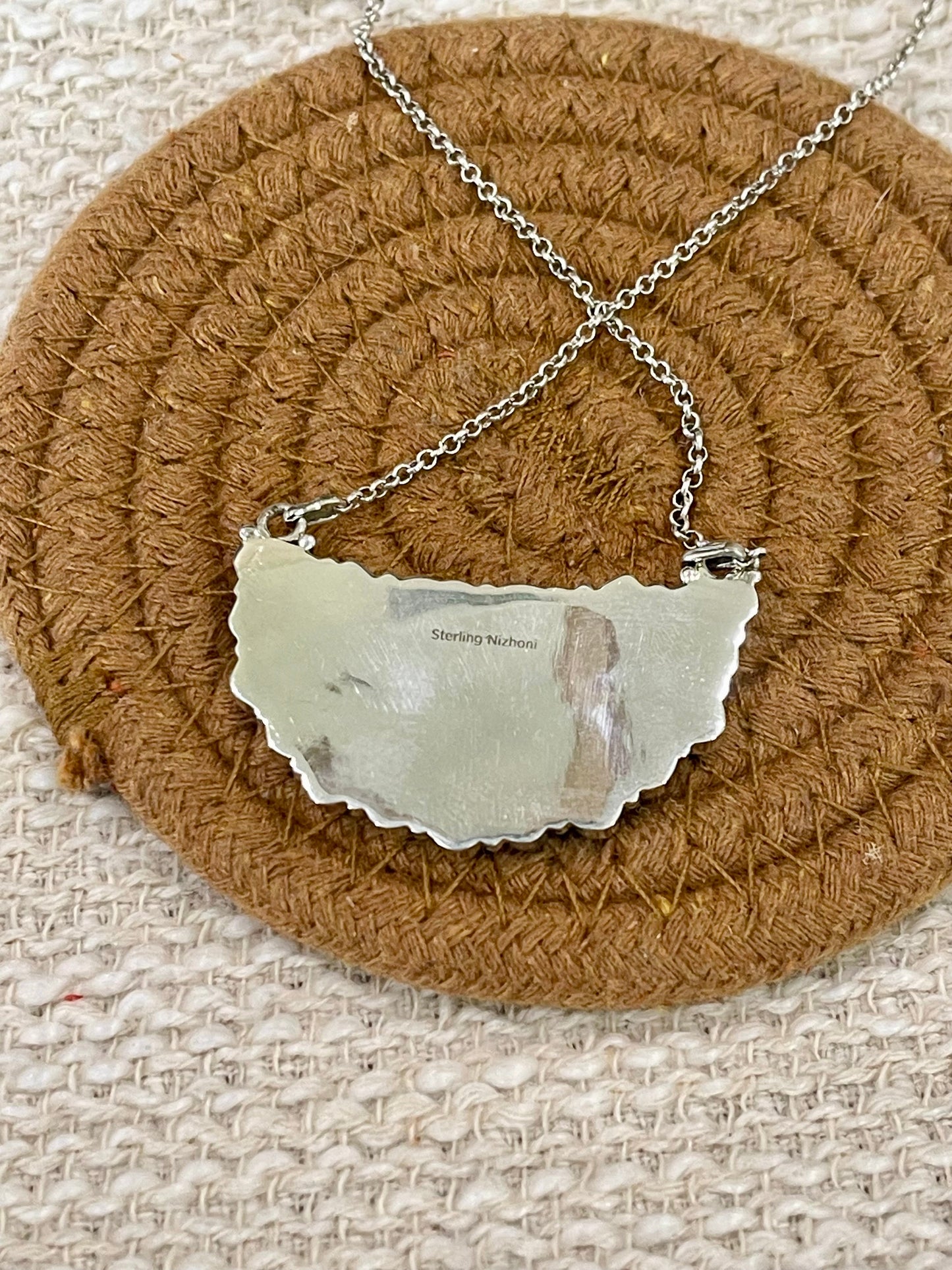 ** 4TH OF JULY ** Handmade Sterling Silver Synthetic Opal, Lapis & Coral Necklace with Signed Nizhoni