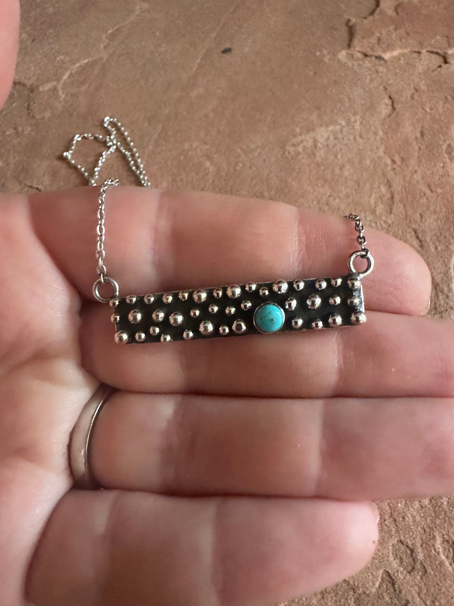 Handmade Turquoise & Sterling Silver Ball Bar Necklace