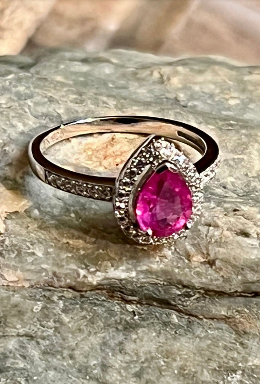Pink Topaz Tear Drop Shape Sterling Silver Ring