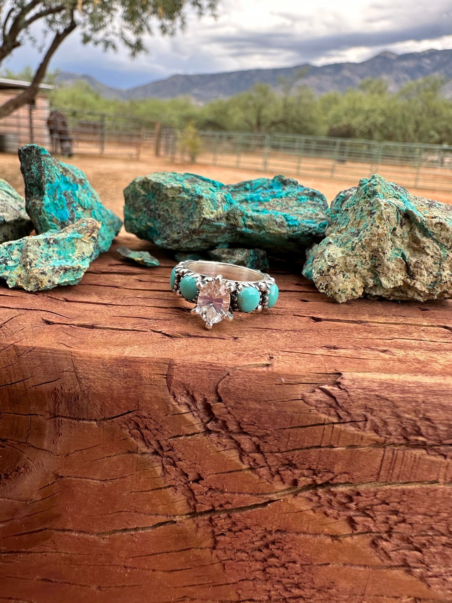 Kingman Turquoise & White Topaz Sterling Silver Forever Ring