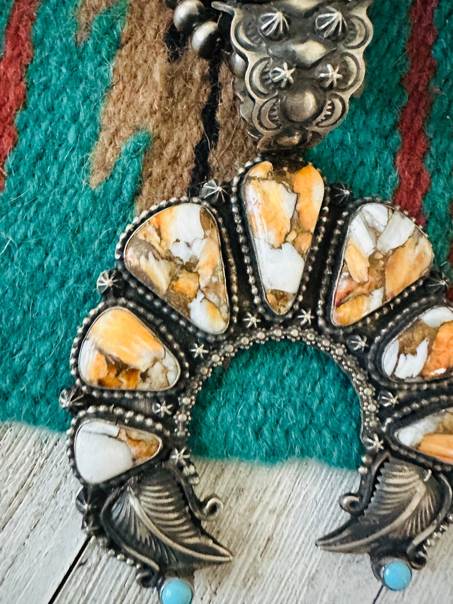 Navajo Sterling Silver, Spice & Turquoise Naja Pendant by Shawn Cayatineto