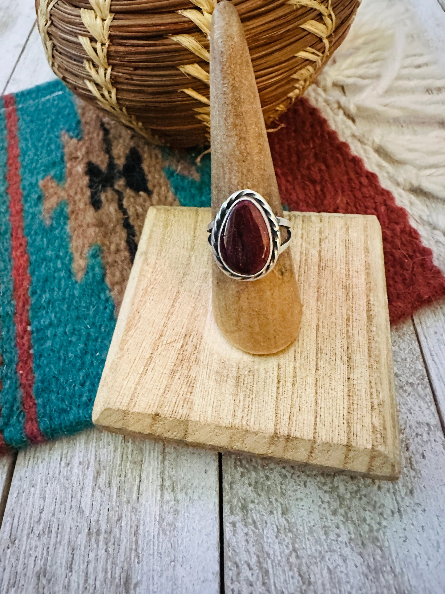 Navajo Purple Spiny Oyster & Sterling Silver Teardrop Ring Size 7