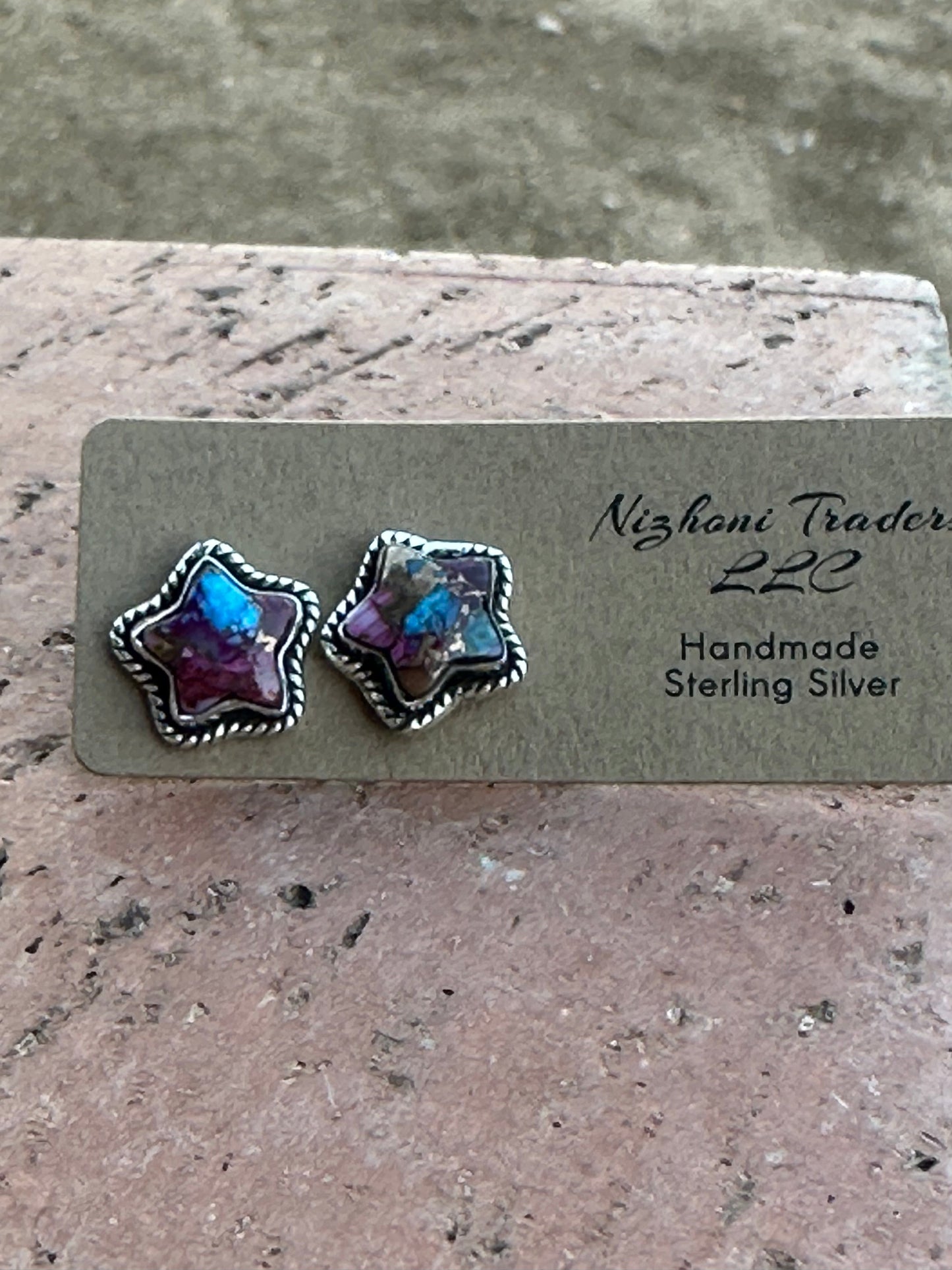 Sizzling Handmade Star Sterling Silver & Purple Mojave Post Earrings