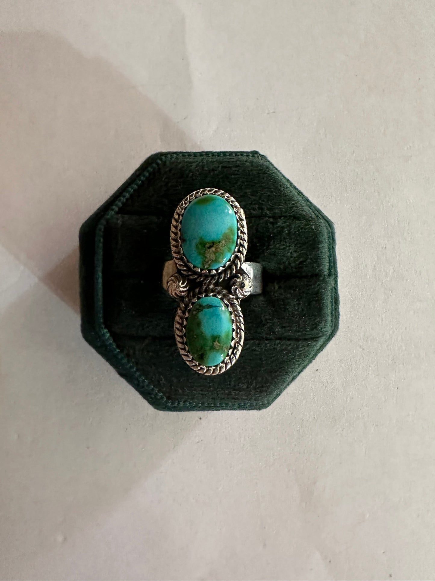 Beautiful Handmade Sonoran Gold Turquoise And Sterling Silver 2 Stone Ring