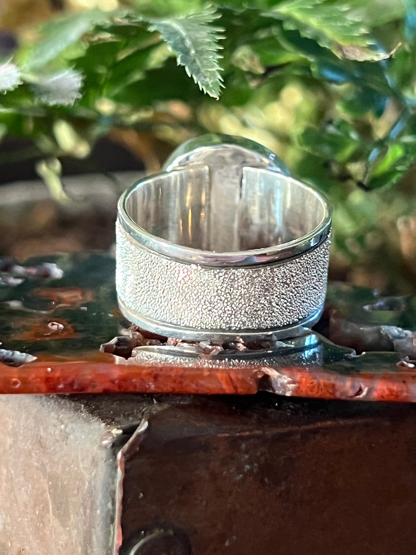 Native Made Sterling Silver Wide Shank Ring with Egyptian Turquoise by Shaun Rogers, Size 10.75