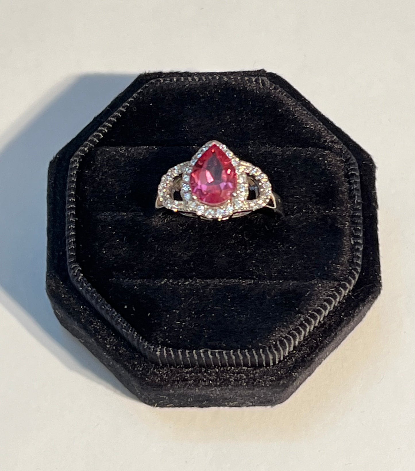 Pink Topaz Tear Drop Shape Sterling Silver Ring