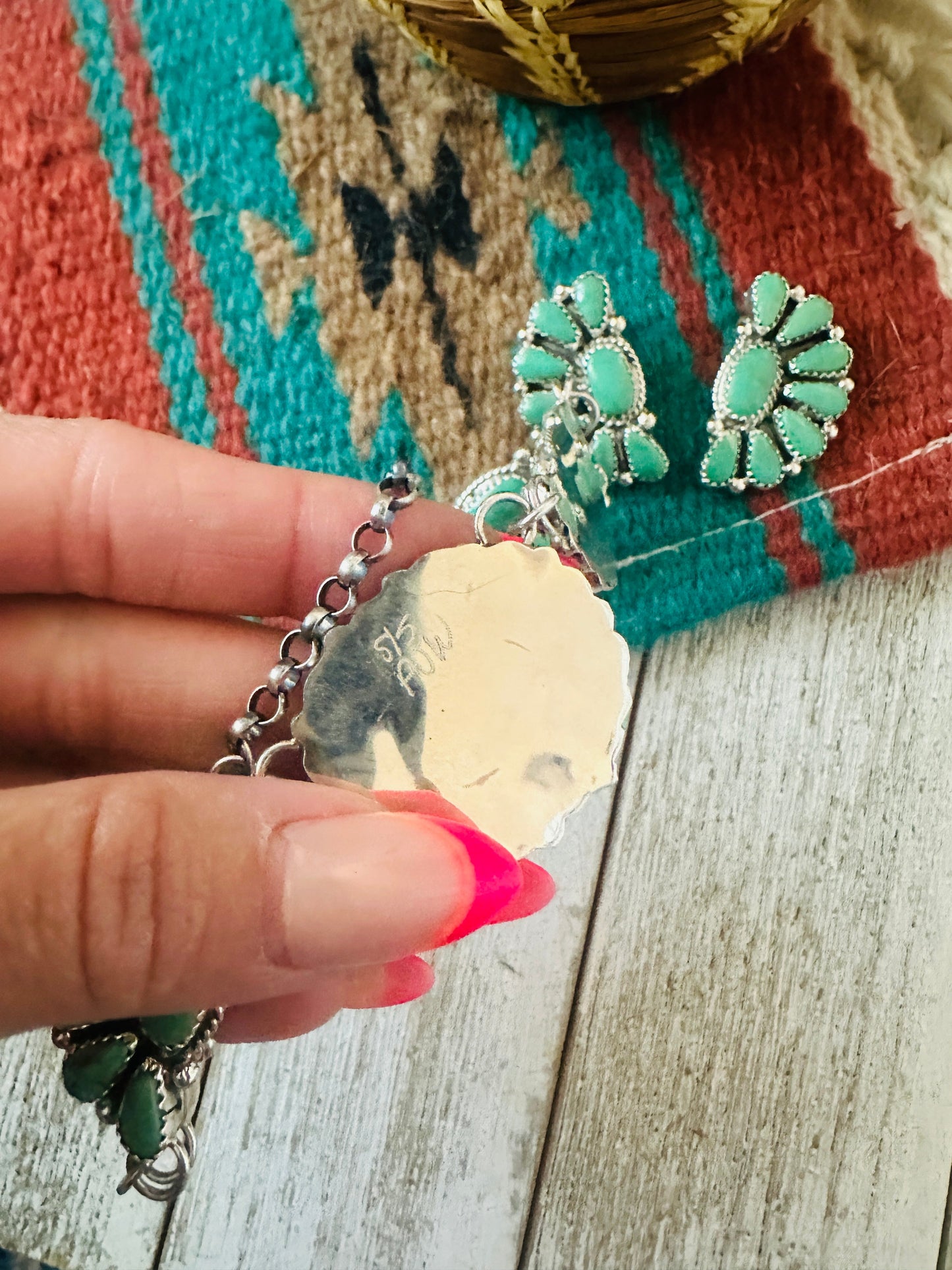 Navajo Sterling Silver & Turquoise Cluster Necklace and Earring Set