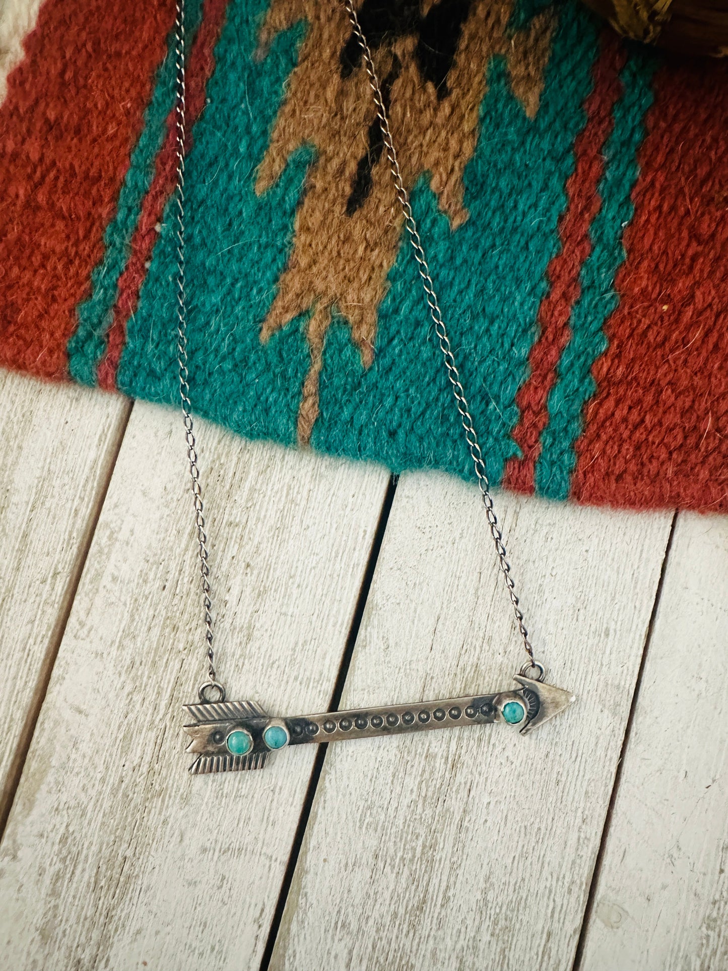 Navajo Sterling Silver & Turquoise Arrow Necklace