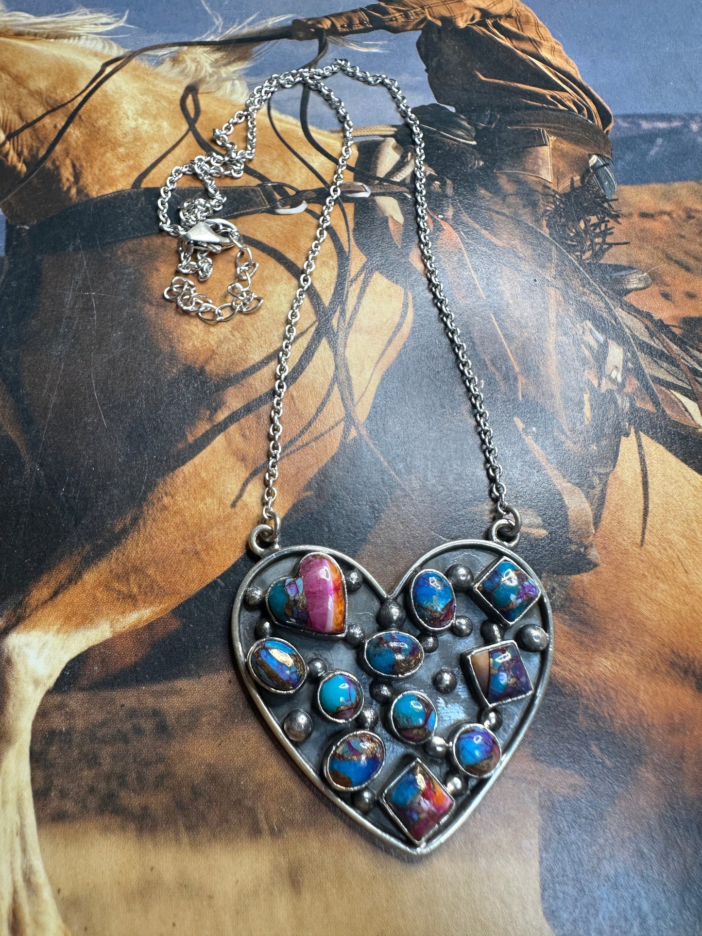 Handmade Pink & Purple Dream Mojave & Sterling Silver Heart Necklace