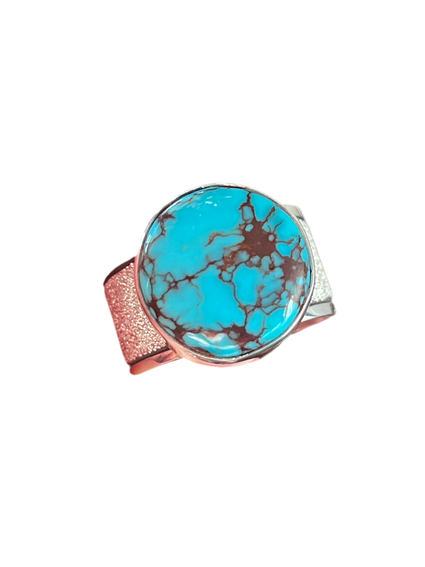 Native Made Sterling Silver Wide Shank Ring with Egyptian Turquoise by Shaun Rogers, Size 10.75
