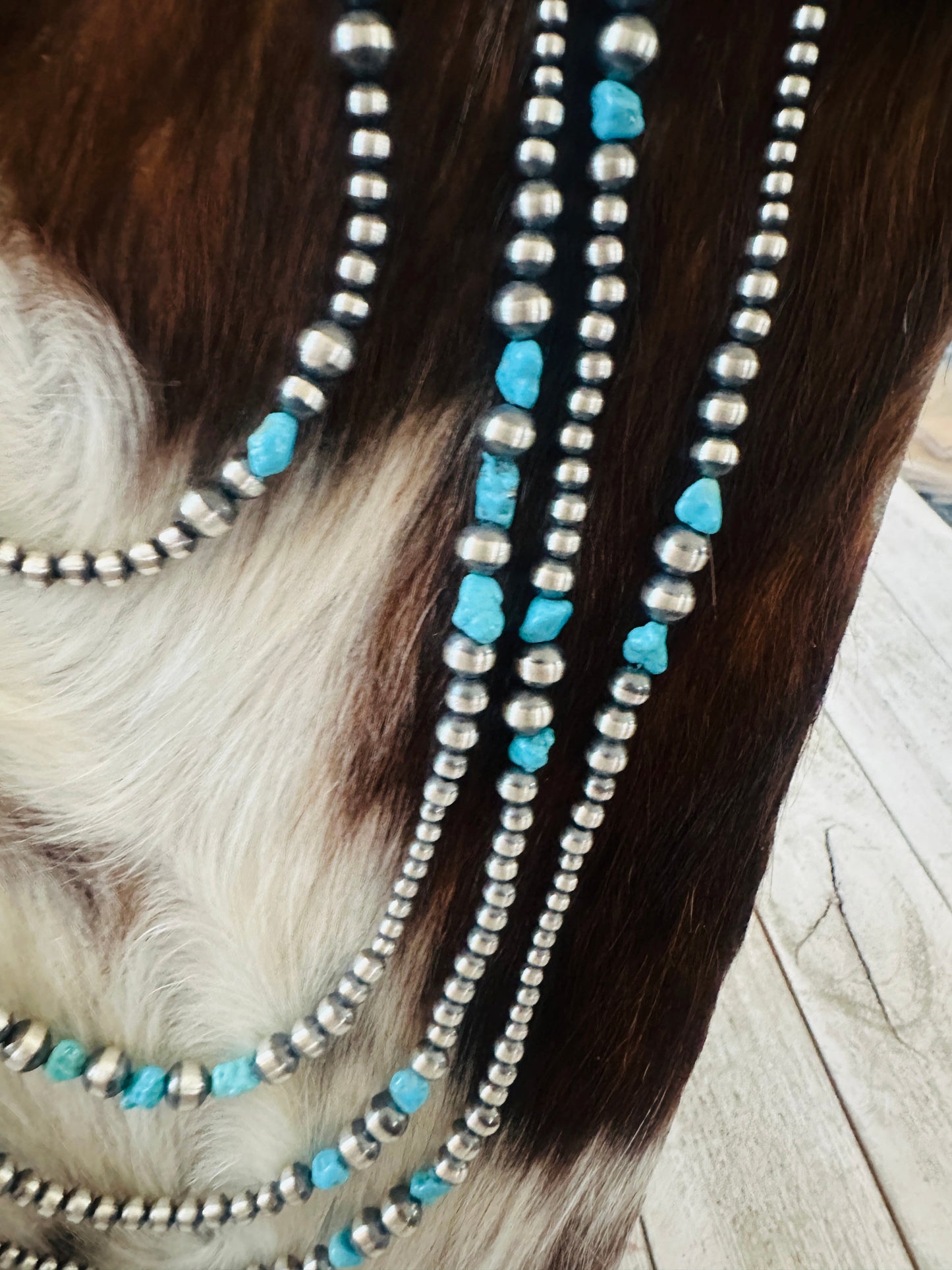 Navajo Sterling Silver & Turquoise Beaded Necklace