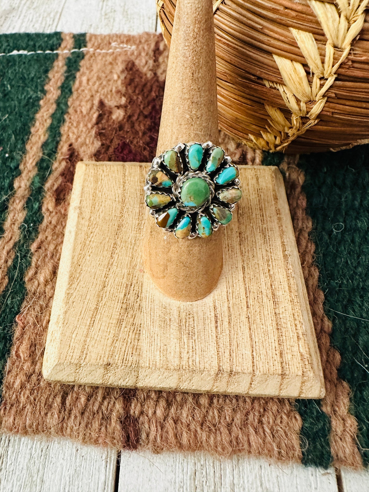 Navajo Royston Turquoise & Sterling Silver Cluster Ring