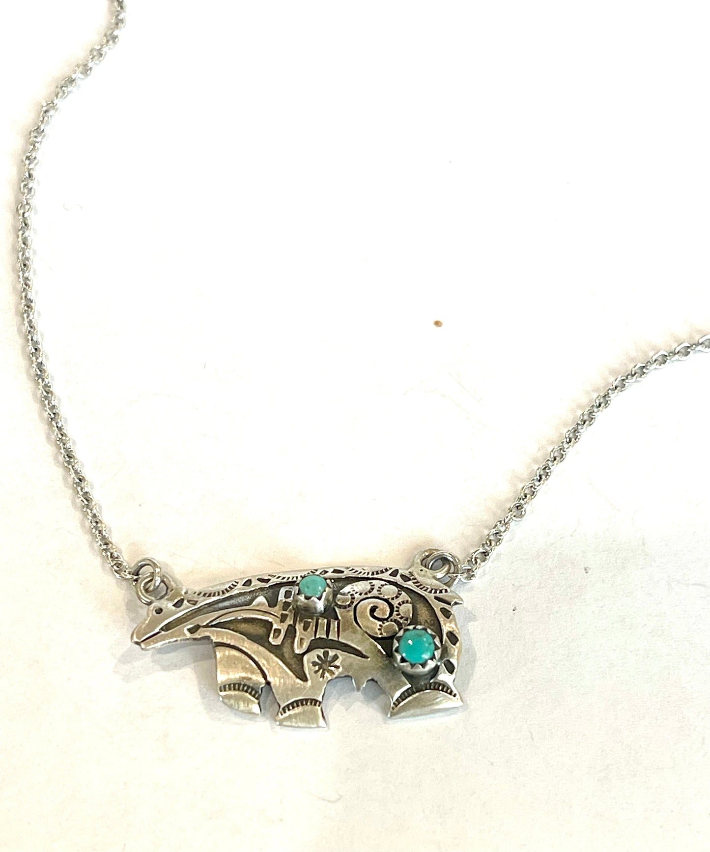 Beautiful Handmade Sterling Silver & Turquoise Bear Necklace