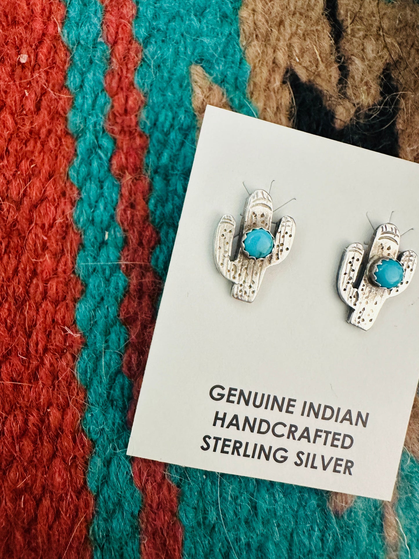 Navajo Sterling Silver & Turquoise Cactus Stud Earrings