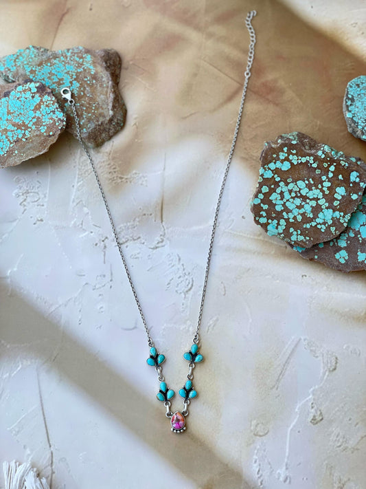 Handmade Sterling Silver, Turquoise & Pink Dream Mojave Necklace