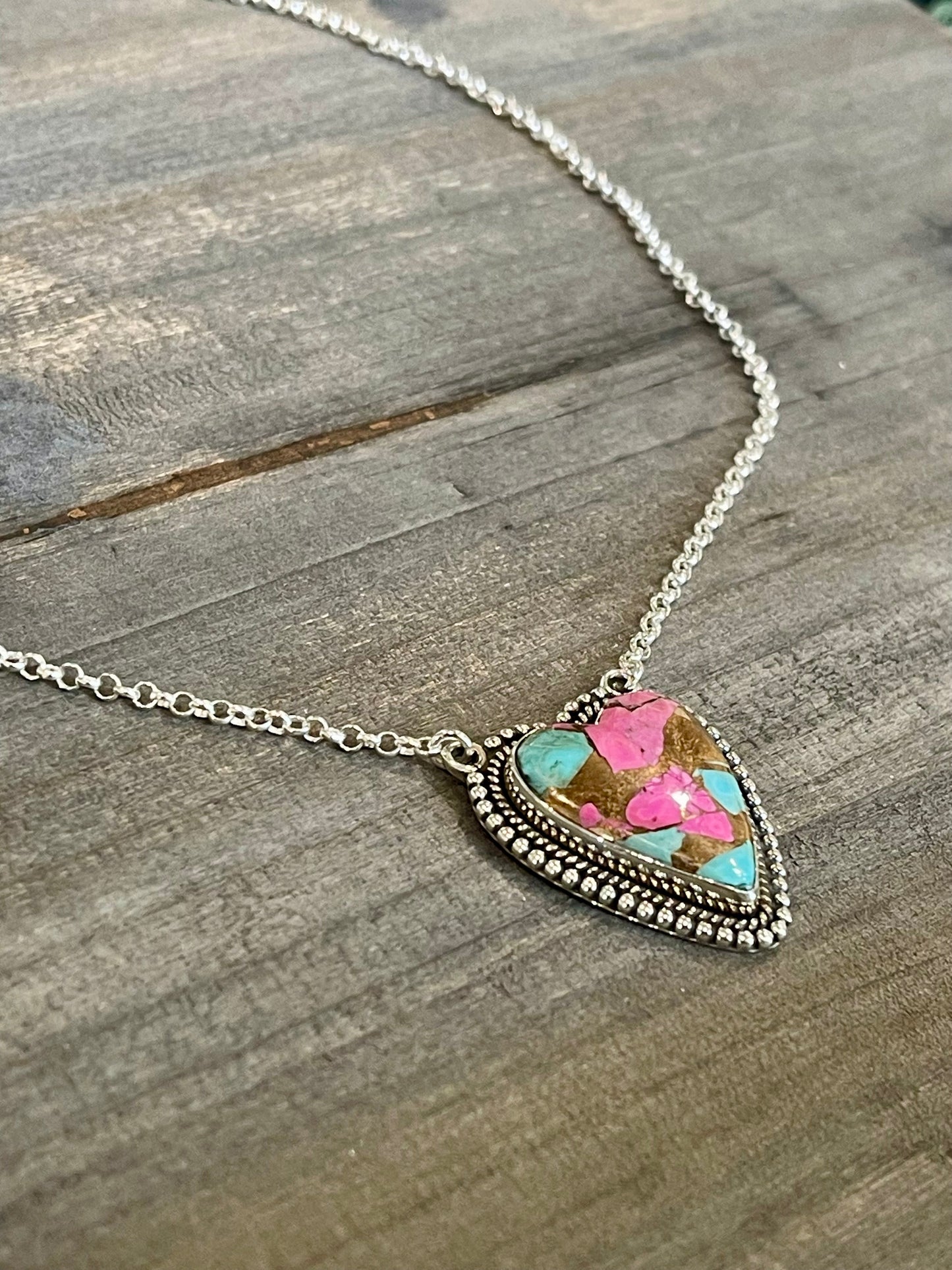 Handmade Cotton Candy Sterling Silver Heart Necklace