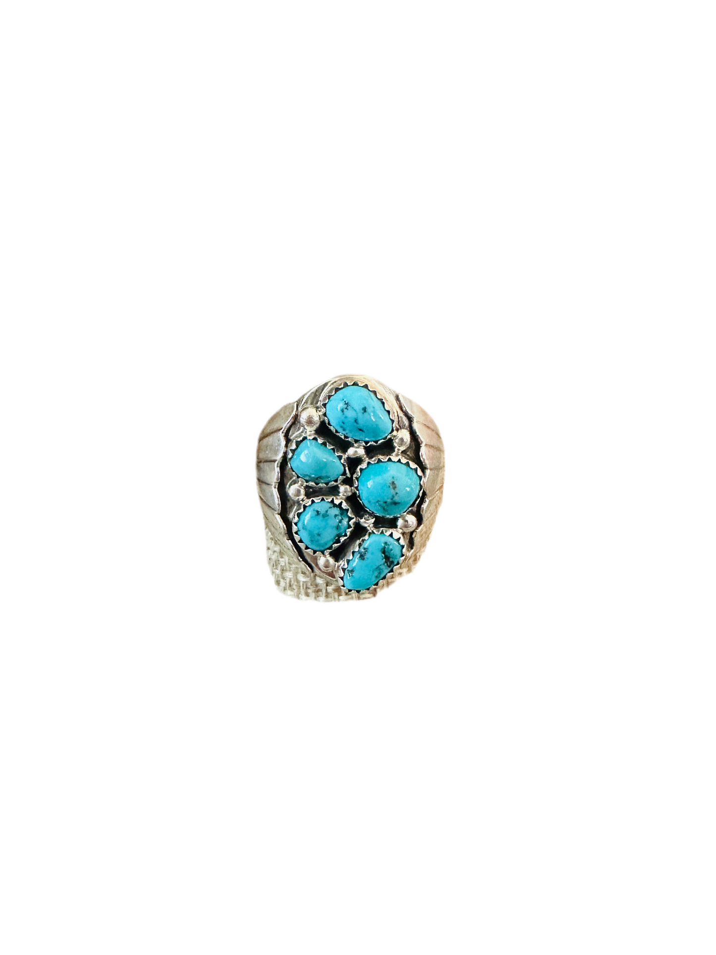 Old Pawn Navajo Sterling Silver & Turquoise Cluster Ring