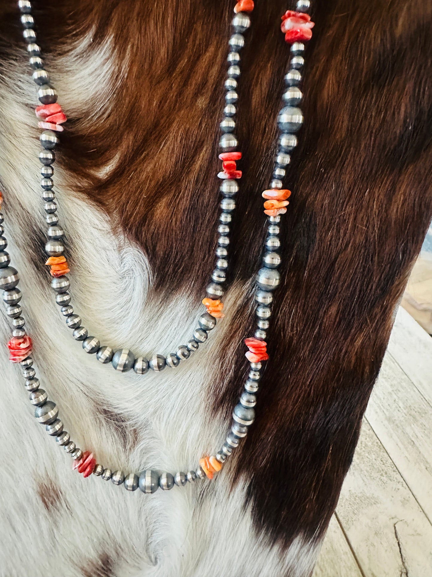 Navajo Sterling Silver & Spiny Oyster Beaded Necklace