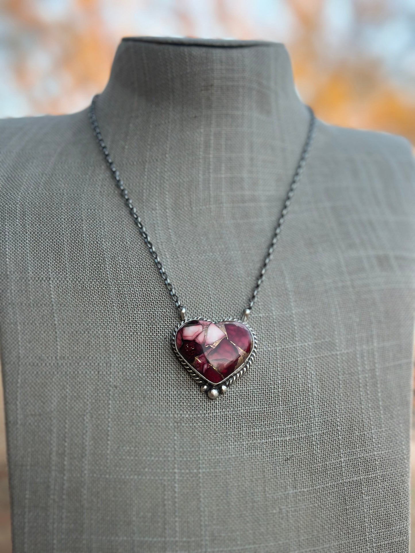 Navajo Rose Dahlia & Sterling Silver Heart Necklace