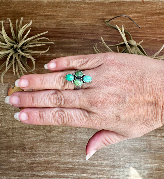 Adjustable Ring with 4 Green Turquoise Stones
