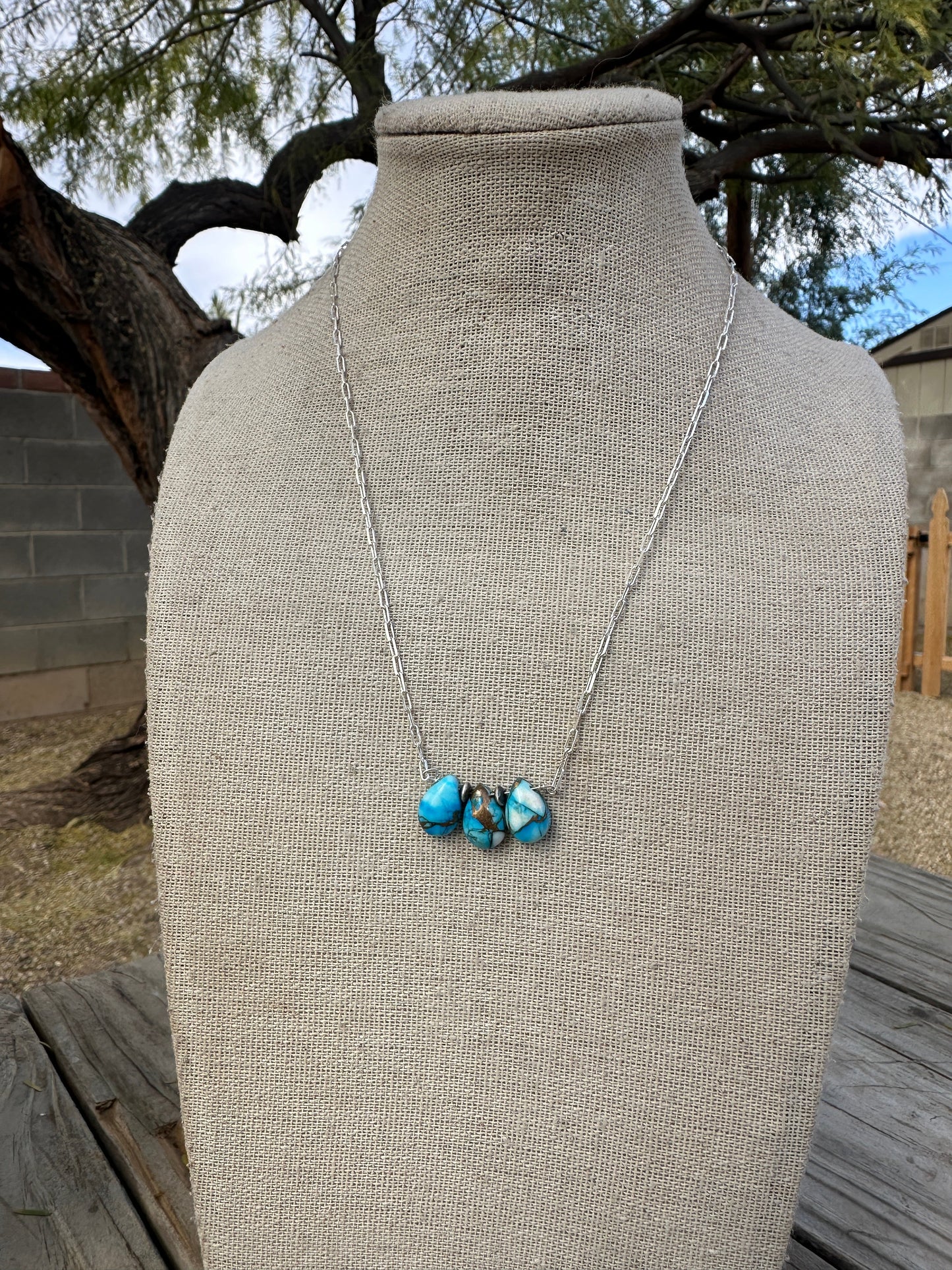 Tiny Dancer Handmade Sterling Silver & Golden Blue Mojave 3 Stone Necklace