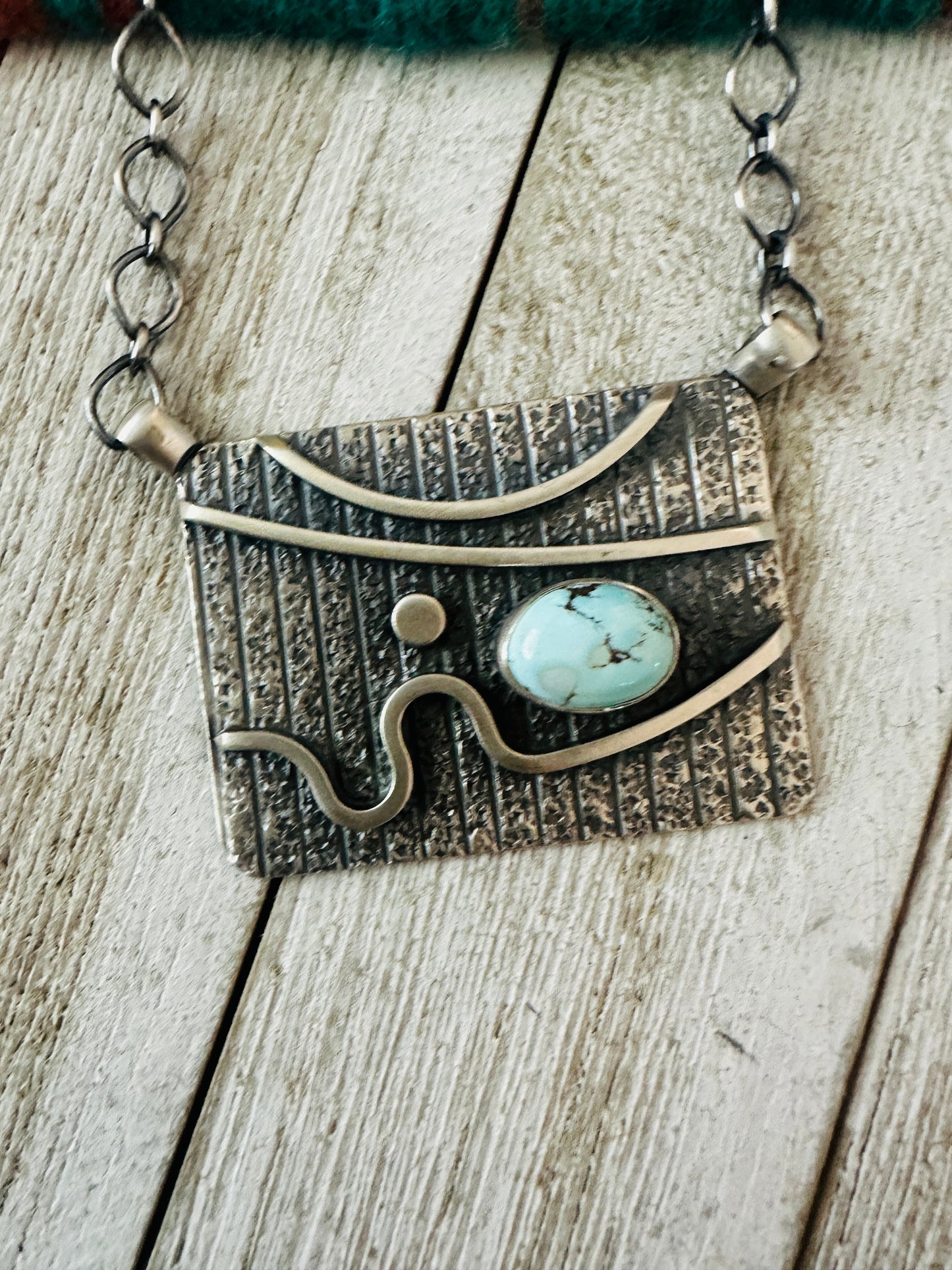 Navajo Sterling Silver & Golden Hills Turquoise Abstract Necklace