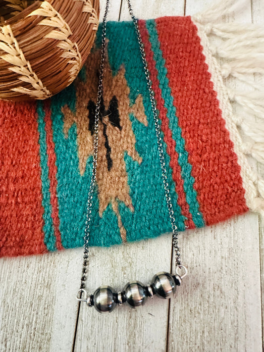 Navajo Sterling Silver Pearl Beaded Chain Necklace