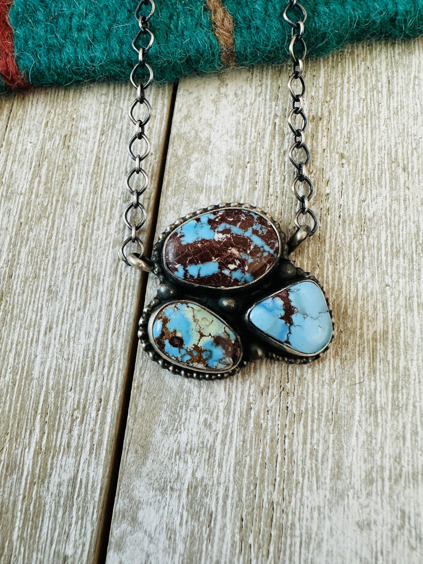 Navajo Sterling Silver & Golden Hills Turquoise Cluster Necklace