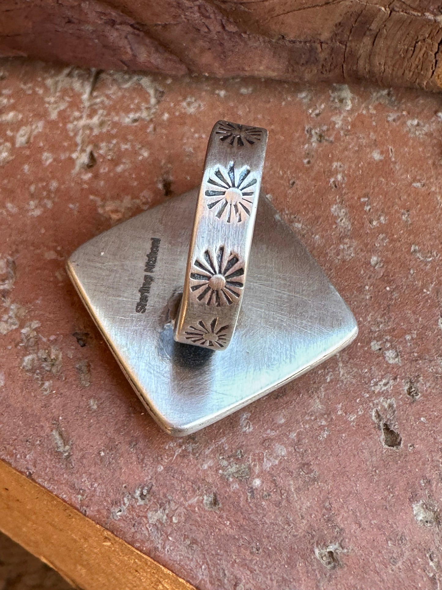 Beautiful Handmade Sterling Silver And Spice Square Adjustable Ring
