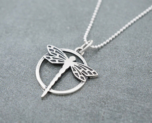 Dragonfly in Circle Pendant Necklace
