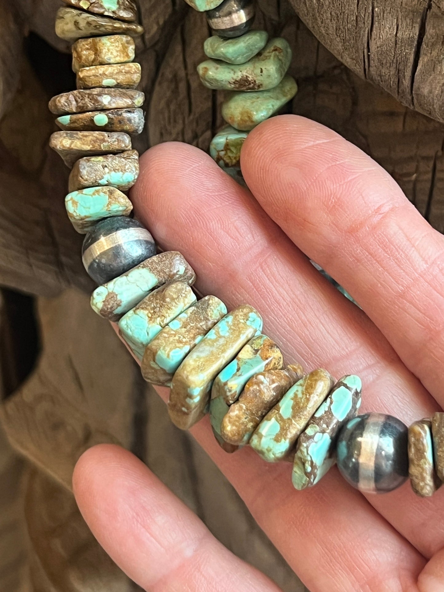 Navajo Turquoise & Sterling Silver Chunky Beaded Necklace 18”