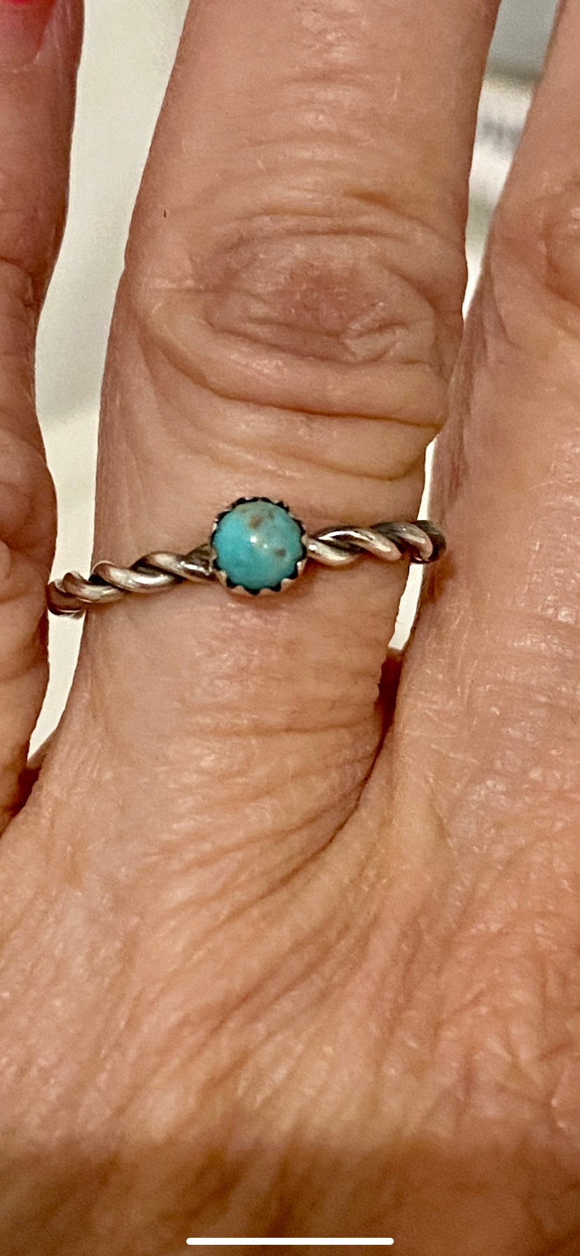 Navajo Mini Stone Turquoise Sterling Silver Braided Band Ring