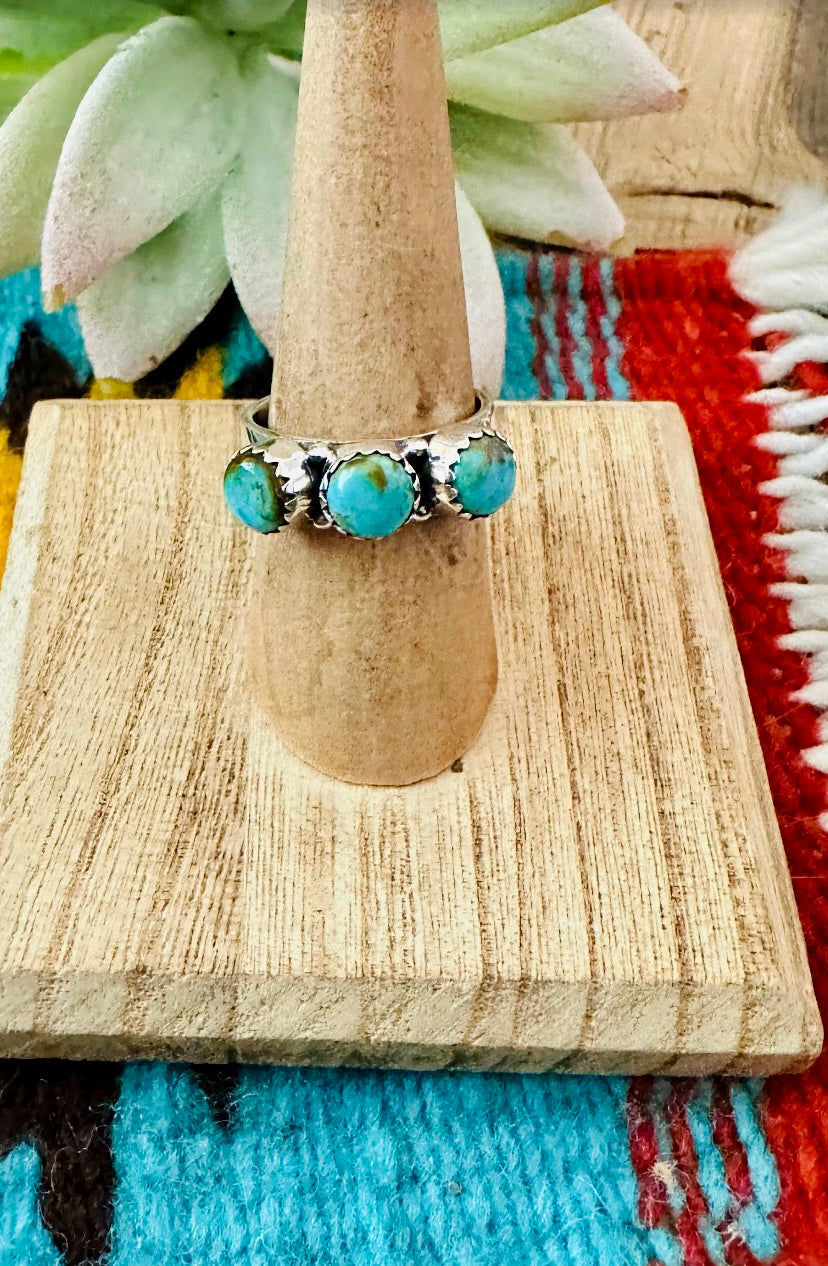 Handmade Sterling Silver & 3 Stone Turquoise Band Ring