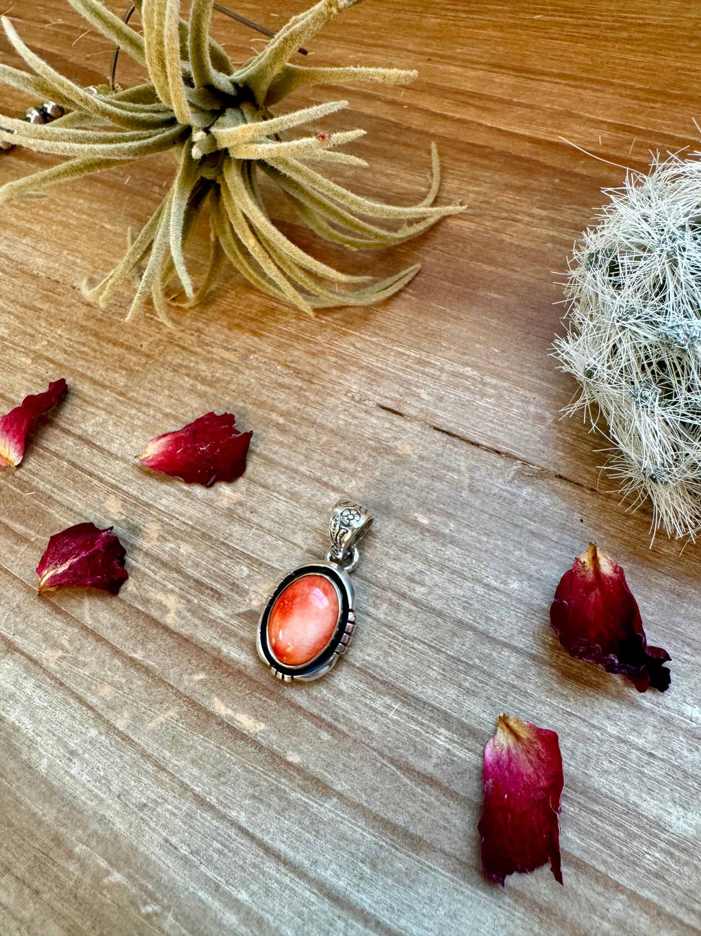 Oval Pendant - sterling silver with orange spiny