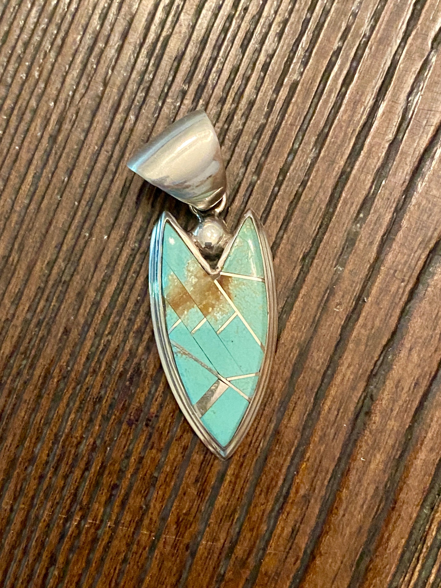Navajo Turquoise Sterling Silver Arrow Pendant Necklace 24”