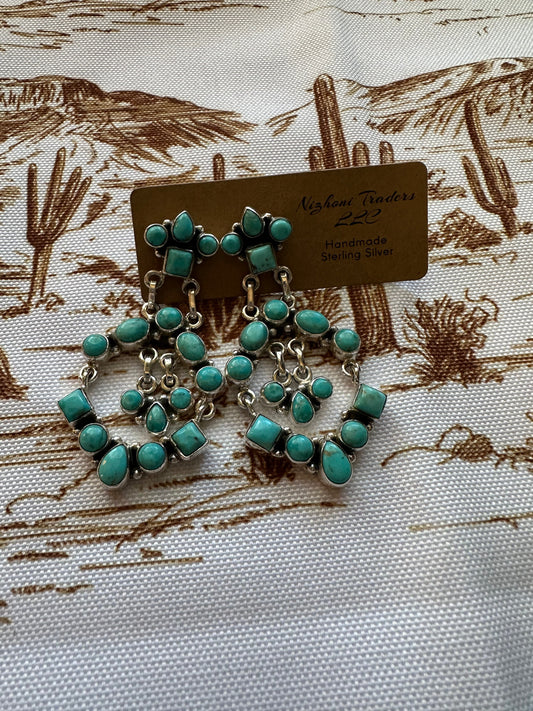 NFR COLLECTION Handmade Turquoise  & Sterling Silver Dangle Earrings