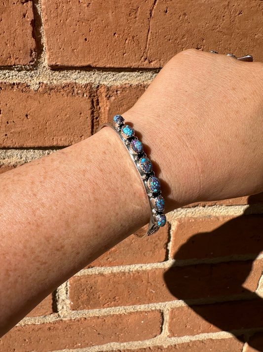 Handmade Sterling Silver & Blue Dream Mojave Adjustable Cuff Bracelet