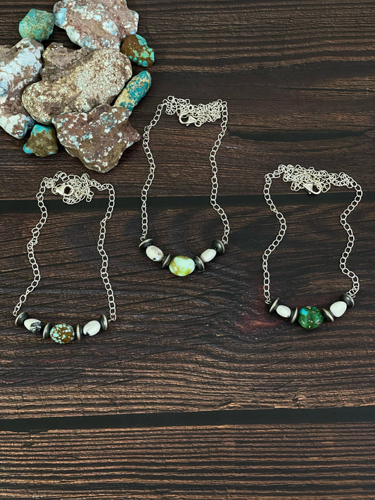 Handmade Sterling Silver Paloma, No.8, Sonoran, with White Buffalo Turquoise Necklace, Signed Nizhoni