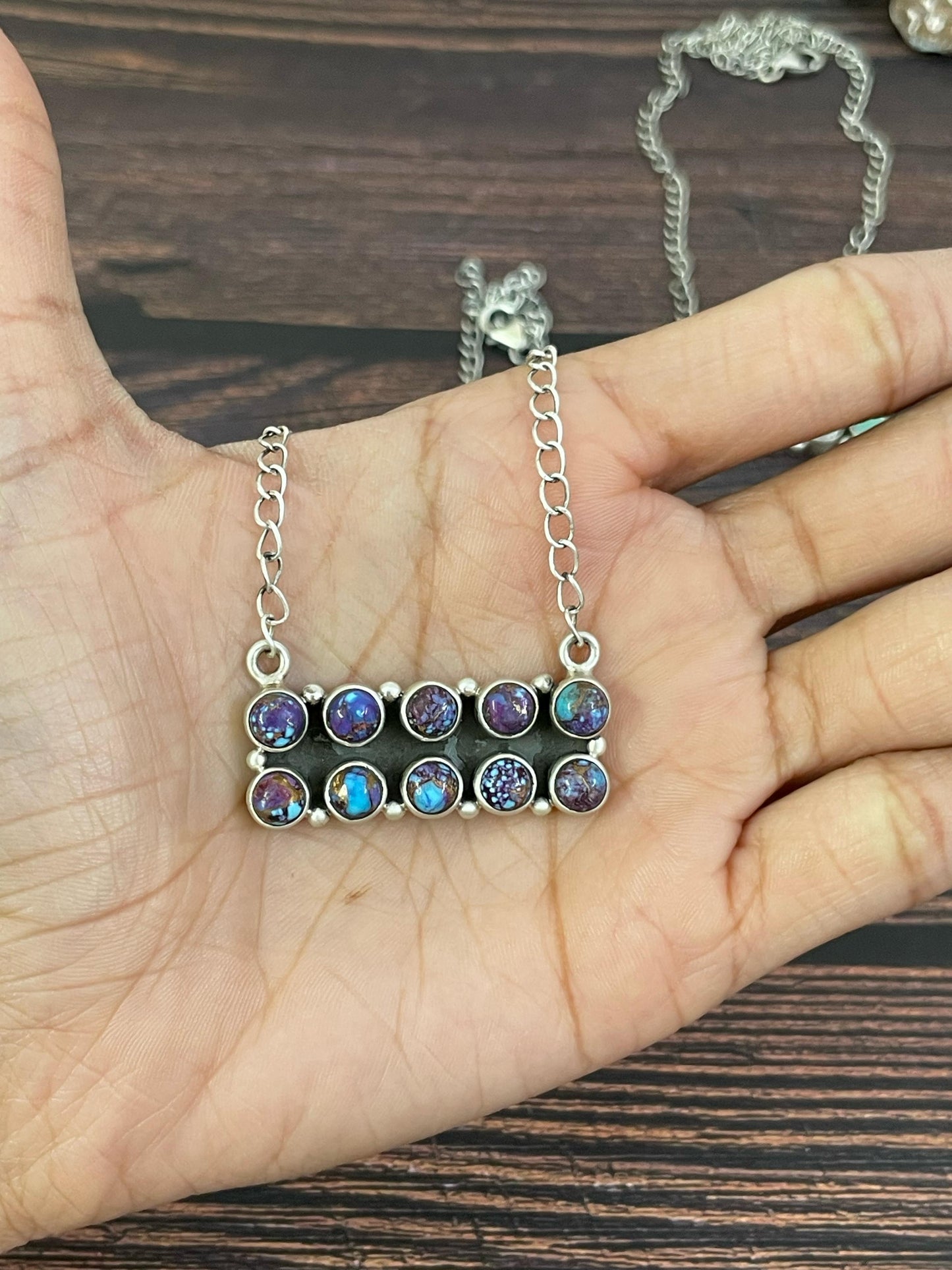 Handmade Sterling Silver Cotton Candy, Purple Mojave, Kingman, Black Onyx, Wild Horse Turquoise Necklace, Signed Nizhoni