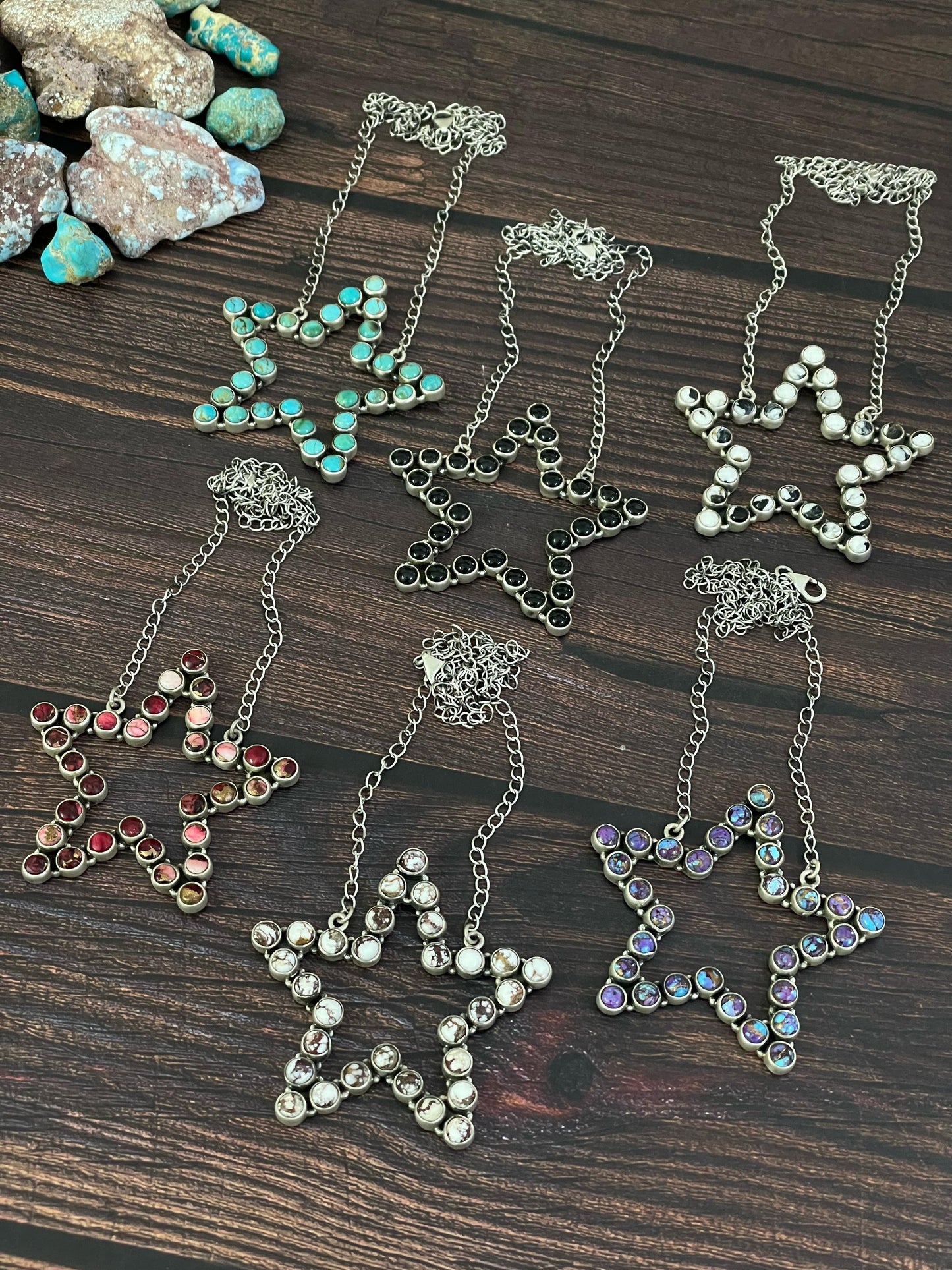 Handmade Sterling Silver Black Onyx, Purple Mojave, Wild Horse, White Buffalo, Kingman, Rose Dahlia Necklace, Signed Nizhoni